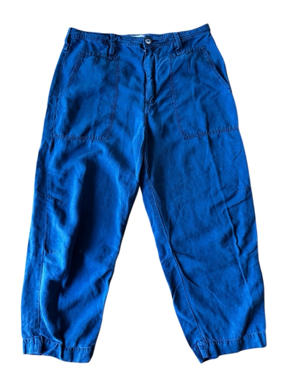 Anthropologie Linen Blend Blue Pant Casual Utility Zip Button Fly